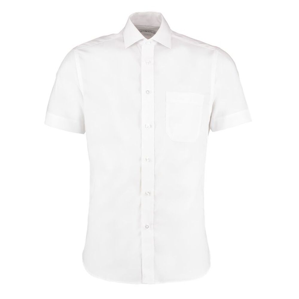 Kustom Kit Mens  Non Iron Plain Formal 100% Cotton Short Sleeve Shirt / White